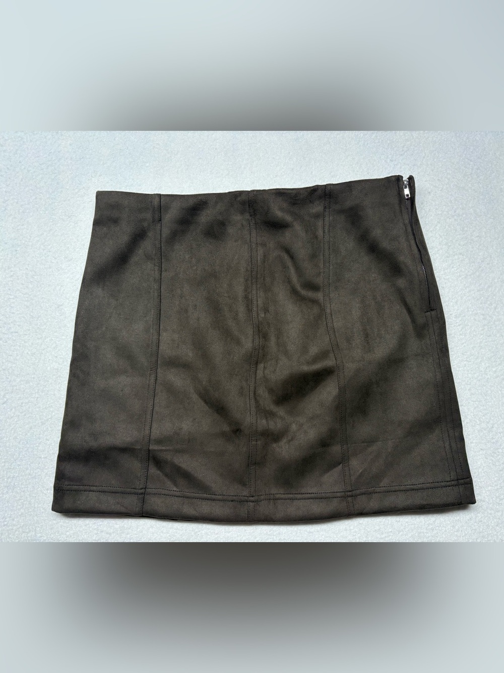 Shinestar Women's Brown Faux Suede Solid Mini Skirt L Zip Closure New Tags